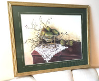 Vintage Bradford “Pears and Lace” with Glass Frame