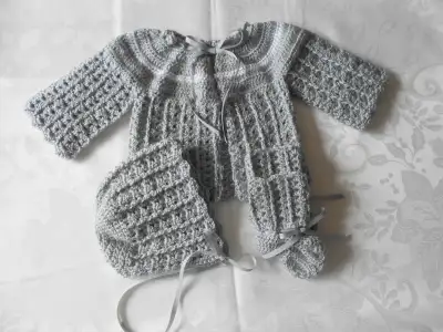 BRAND NEW HAND CROCHETED 3pc AND 4pc BABY SWEATER SETS, View more