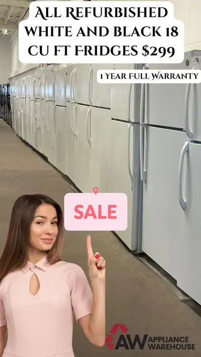 REFURBISHED REFRIGERATORS STARTING AT $299 !!! ONE YEAR FULL WARRANTY!!! VARIOUS MAKES AND MODELS WE...