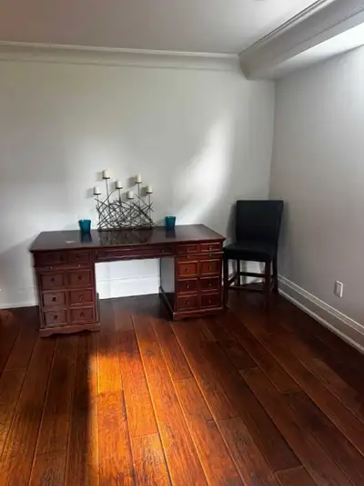Wood desk & bookcase + file drawer , View more