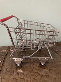 4 x MINI METAL GROCERY CART FOR DOLL  8" TALL W/RED HANDLE