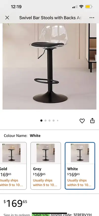 Swivel Bar Stools with Backs Acrylic Bar Stools Adjustable, View more