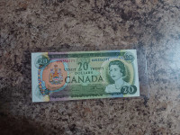 Rare Prefix WA 1969 $20 Canadian Dollar Bill Uncirculated