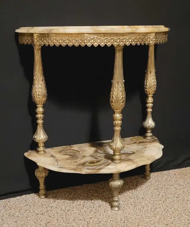 Onyx & Brass Half Moon Table in Other Tables in Winnipeg - Image 4