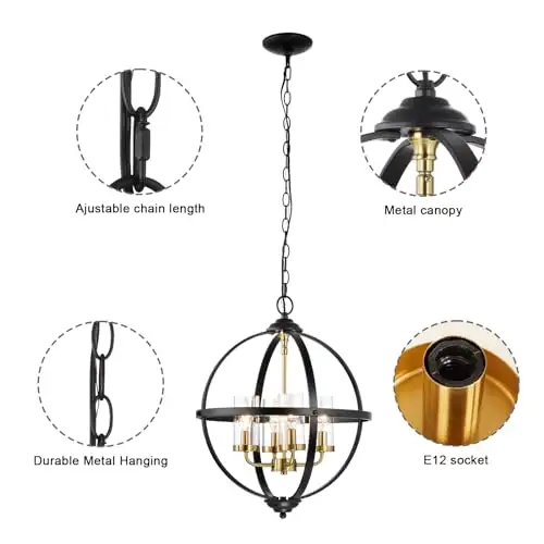 Treekee 17" Black & Gold Rustic Chandelier – 4 Light Pendant for in Other in Mississauga / Peel Region - Image 3