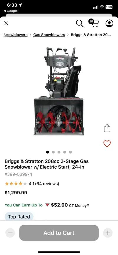 Briggs & Stratton Snowblower, View more