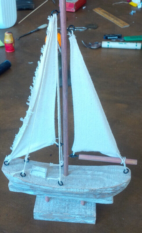 Small Sail Boat, Wood Base, Cloth Sails, Very Cute in Arts & Collectibles in Stratford