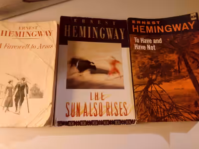 Ernest Hemingway soft cover books. A Farewell to Arms, The Sun also Rises and To Have and Have Not....