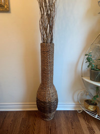 NEW LARGE TWO TONED WICKER PLANTER WITH DECORATIVE TWIGS  !