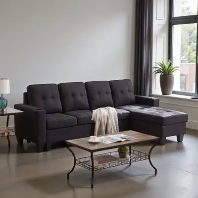Brand New Sectional Sofa In Faux Leather - Black Grand Sale, View more