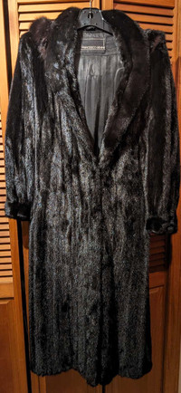 Black Opal Glimmering Mink Full Length Hooded  Fur Coat 