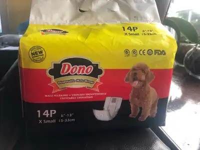 New box, 14 dog/puppy MALE disposable diapers 6"-13" (15-33 cm) waist, can be used for toy puppy bre...