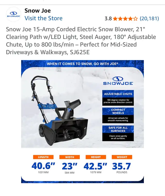 Snow Blower (corded) in Snowblowers in Oakville / Halton Region - Image 3