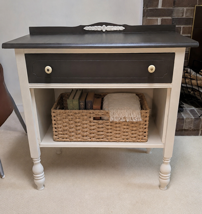 Table or Desk - Solid Wood – refinished in a white & deep brown, View more