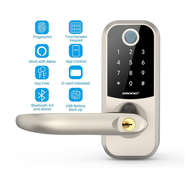 (NEW) SMONET Smart Door Lock with Gataway, Keyless Entry Fingerp in Windows, Doors & Trim in Edmonton - Image 2