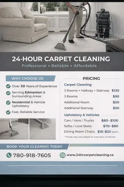 24HR Carpet Cleaning - 3 rooms, hallway, and stairs $130, View more