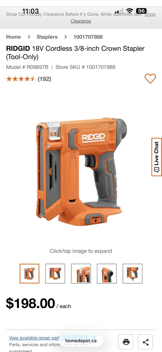 RIDGID 18V  3/8-inch Crown Stapler no battery no charger  in Power Tools in Markham / York Region - Image 2