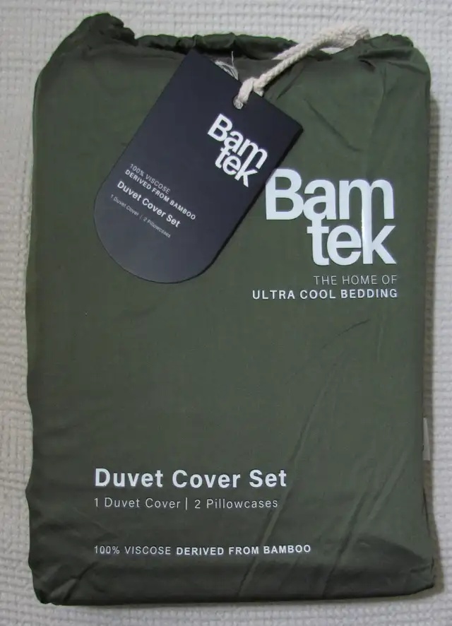 BAMTEK Bamboo Queen Size Green Duvet Cover w Pair Pillow Covers62863736939649121