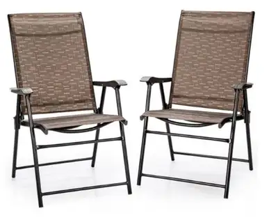 Set of 2 Metal Patio Folding Chairs with Brown Mesh Seat, View more