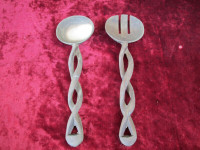 Hand carved salad spoon and fork