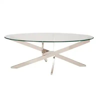 Table à Café Zila 48’’ en Verre Trempé & Acier Inoxydable, View more