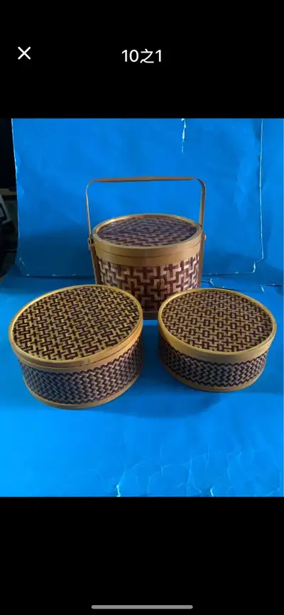 New Handmade 3 Tier Bamboo Woven Basket Pie Carrier Food Storage, View more