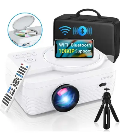 Full HD WiFi Bluetooth Projector w/ Built-In DVD Player – 250” , View more