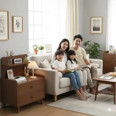 Modern Wooden Nightstand with 2 Drawers and Elevated Shelf, View more