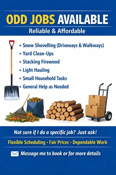 im looking for odd jobs (in harcourt and wilberforce area ), View more