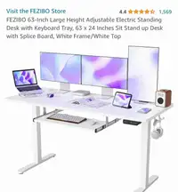 Unused Eelectic standing desk,  white  63x24 inch 