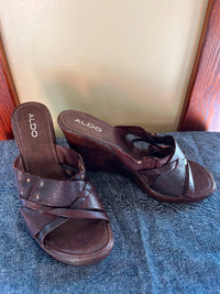 Brown Leather Wedge Heels