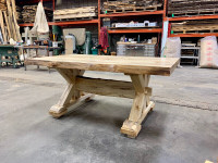 Custom live edge timber frame w/ trestle legs dining room table