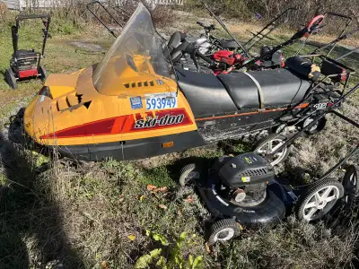 Skidoo 503R. Has reverse and electric start (needs a battery). Sled needs a carb clean. Will run if...