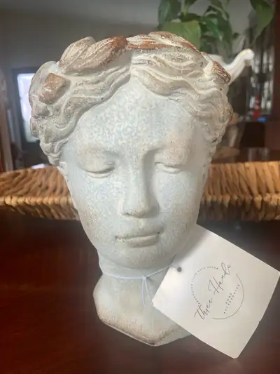 NEW GRECIAN CEMENT GODDESS WOMAN HEAD PLANTET , View more