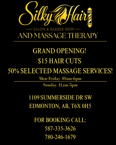 Grand opening of Silky Hair Salon Barbershop and Massage Therapy! -$15 haircuts and 50% selected mas...