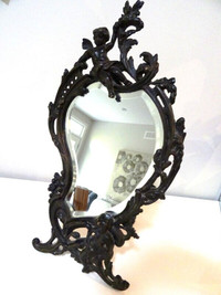 French Bronze vanity mirror CHERUBS Paris 1878 Baroque COURTIER