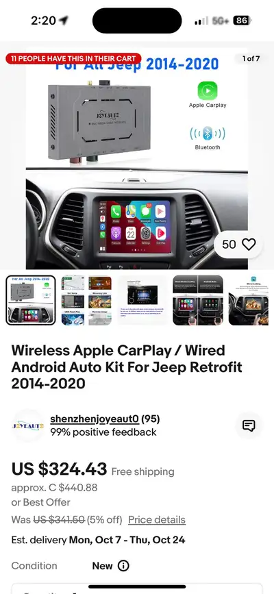 Wireless CarPlay or Wired Android Auto Works for Jeeps 2014-2020 Very easy to install