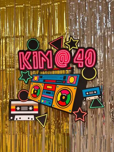 Retro “Back to the 80s” themed birthday sign perfect for an 80s theme party. • Size: 25 x 27 inches...