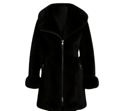 Women's Real Suede Coat – Genuine Fur – Black, View more