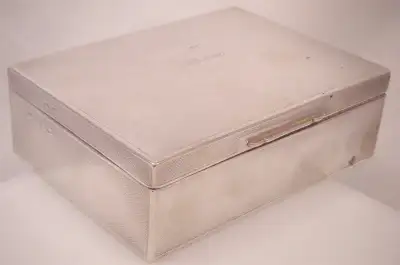 British old Silverware Solid Silver Cigar Box Original Red Cedar, View more