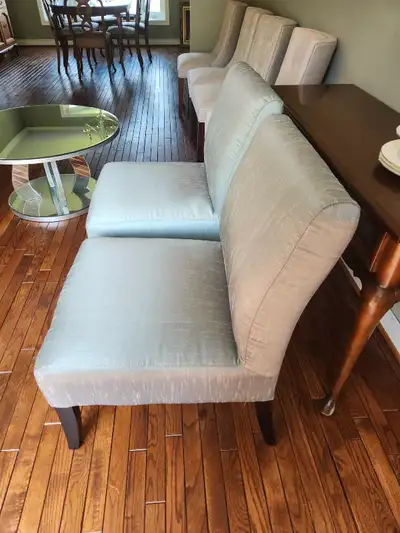 2 x blue silk covered occasional chairs. Selling due to house sale. 300 obo for both