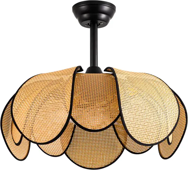 Boho Rattan Fandelier with Light, Flush Mount Ceiling Fan, 6-Spe in Indoor Lighting & Fans in Mississauga / Peel Region - Image 6