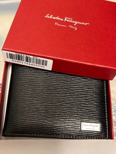 SALVATORE FERRAGAMO BIFOLD WALLET WITH BOX MEN BLACK SAFFIANO, View more
