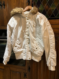 Woman’s White Puffer Jacket with Hood