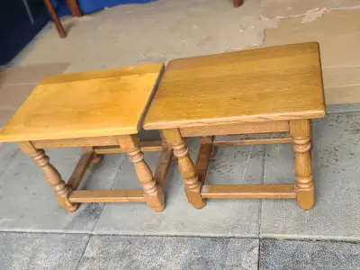 Pair of Wooden Side Tables / Stools, View more