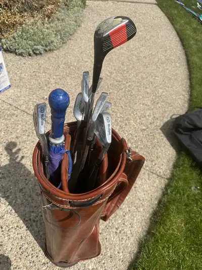 Golf set with leather bag and umbrella, View more