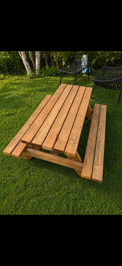 4ft wide x 2feet high picnic table all treated lumber very sturdy great for kids to be outside snack...