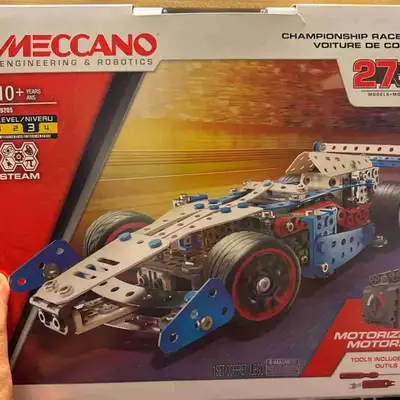 Build 27 different models with the Meccano 27-in-1 Championship Race Car set, designed for ages 10+,...