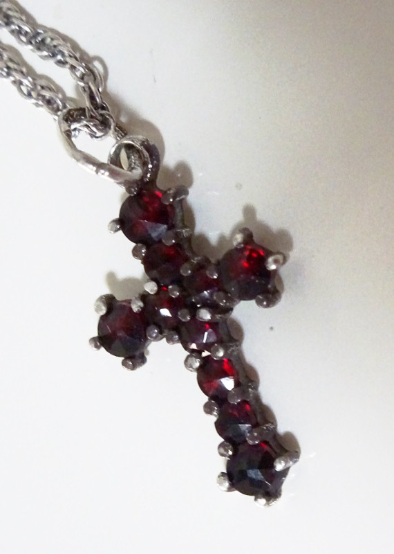 antique GARNET pendant CROSS Bohemian 925 and 925 silver chain in Jewellery & Watches in Cambridge
