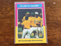 1975 OPC baseball card 466 A’s Do it again (gum damage)